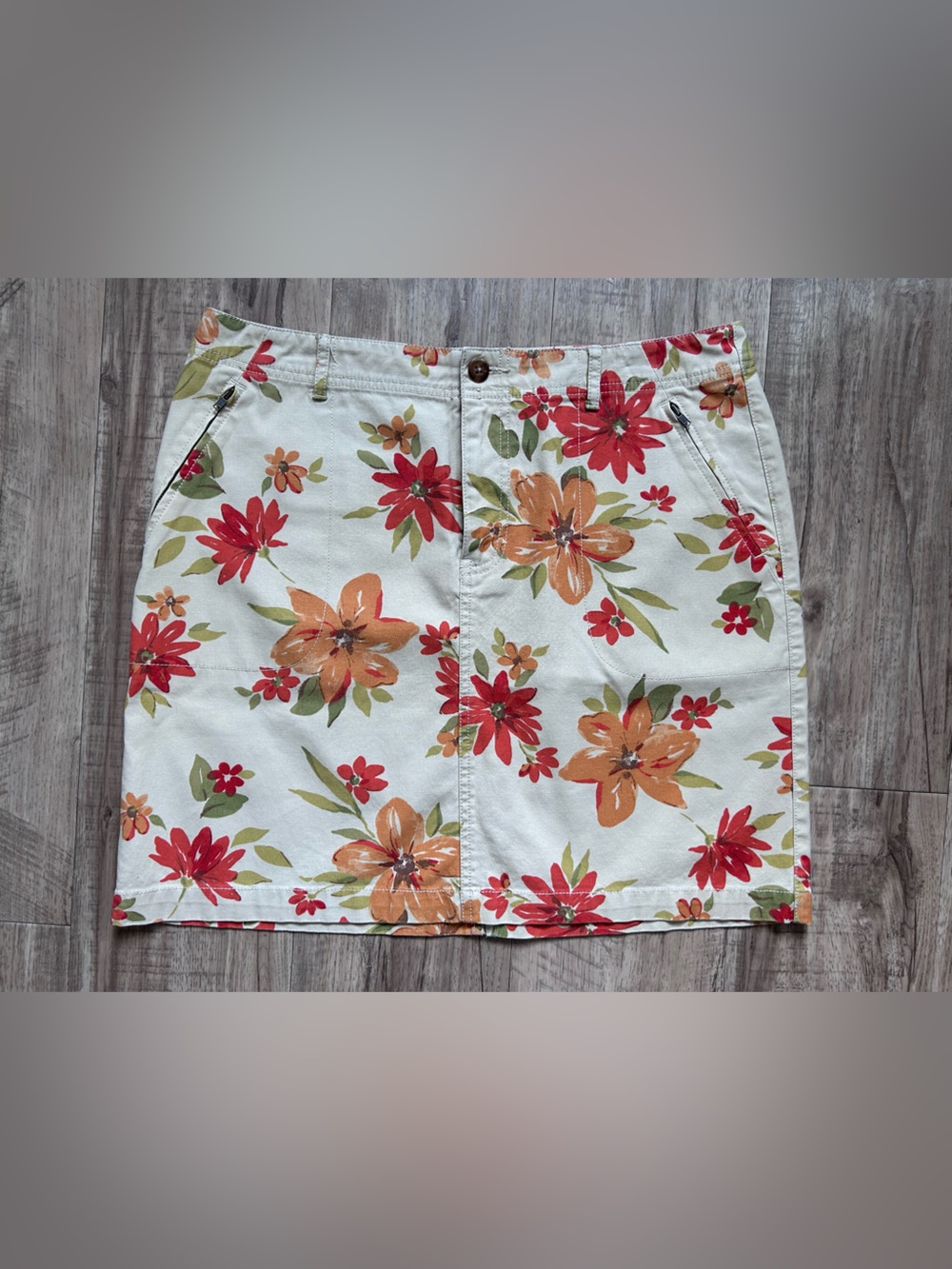 Fall country autumn Floral Cotton A-Line Skirt in White with Red & Orange Blooms
